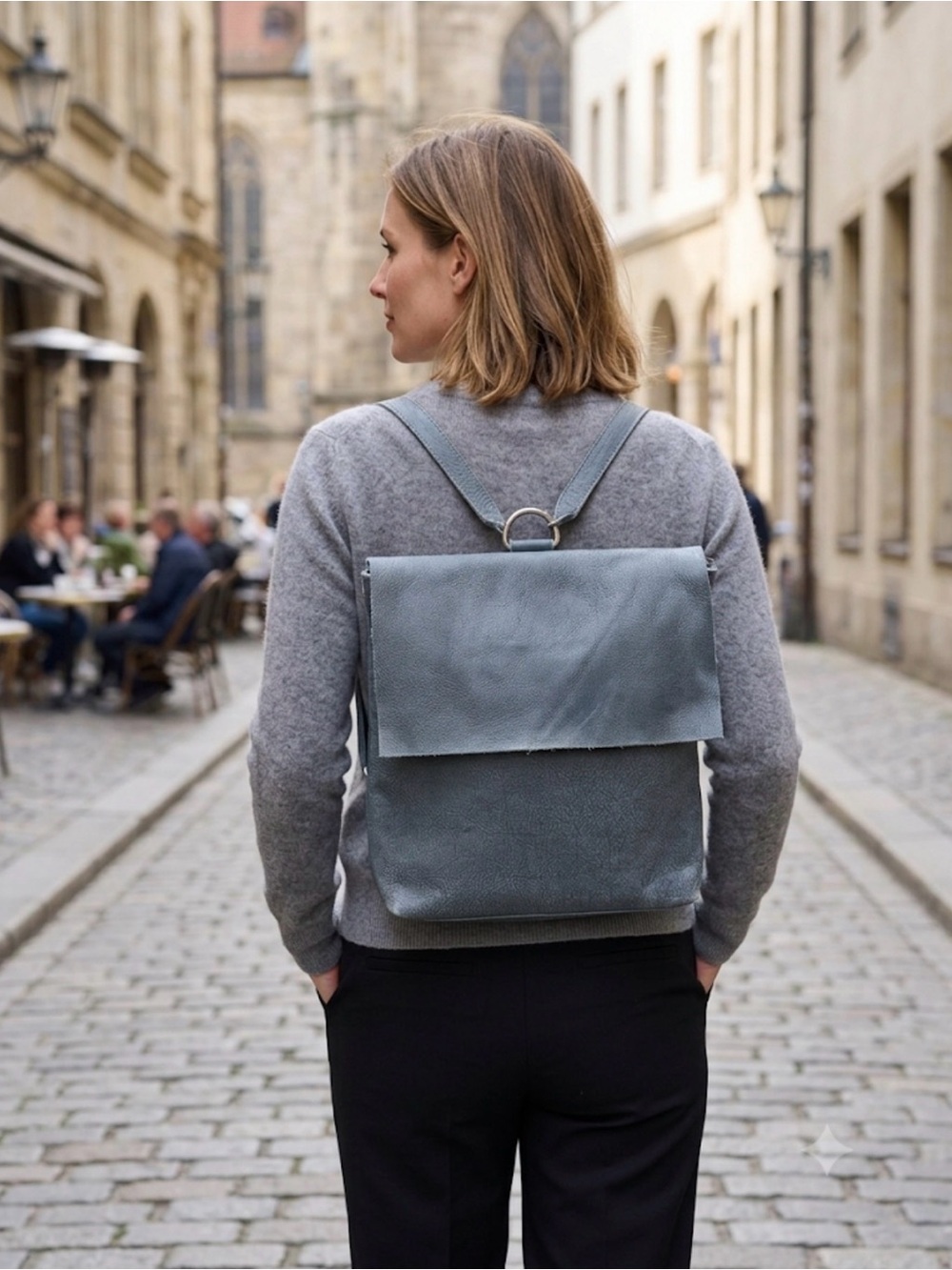 Eileen Fisher Gray Fold-Over Leather Backpack